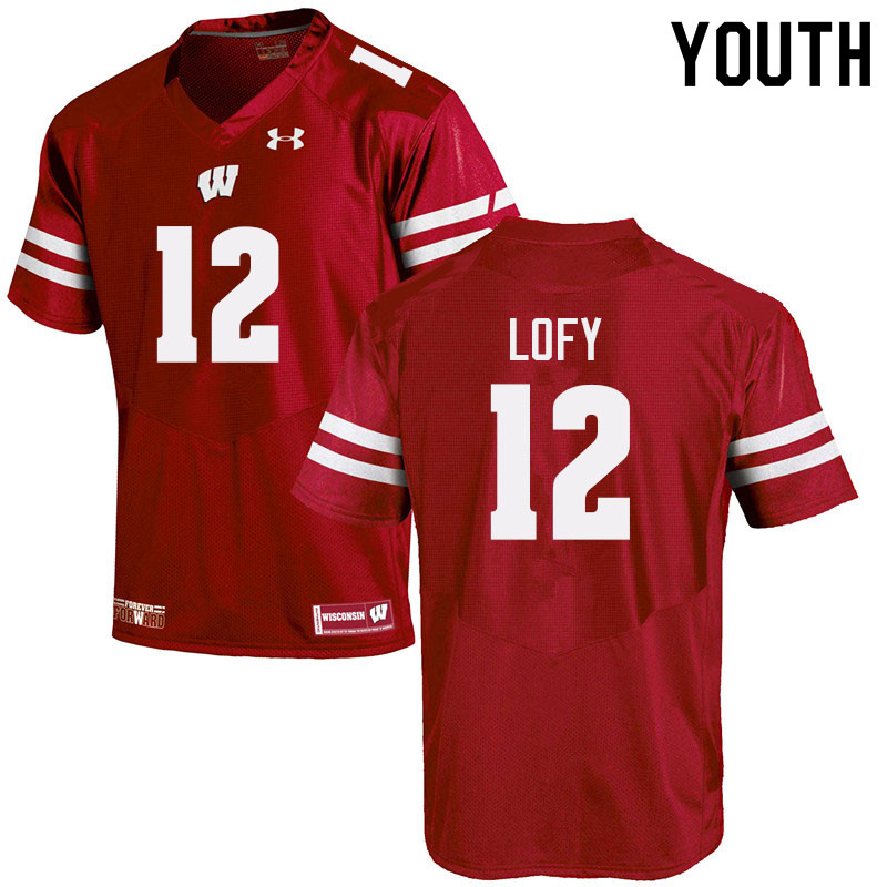 Youth #12 Max Lofy Wisconsin Badgers College Football Jerseys Sale-Red - Click Image to Close